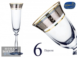 Набор фужеров для шампанского Анжела (Angela) 190мл, Панто платина, цветы (6 штук) Чехия Набор фужеров для шампанского Анжела (Angela) 190мл, Панто платина, цветы (6 штук) Чехия